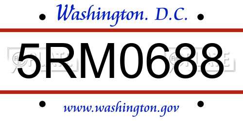 5RM0688 District Of Columbia License Plate
