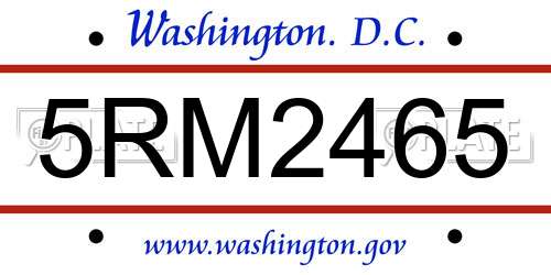 5RM2465 District Of Columbia License Plate