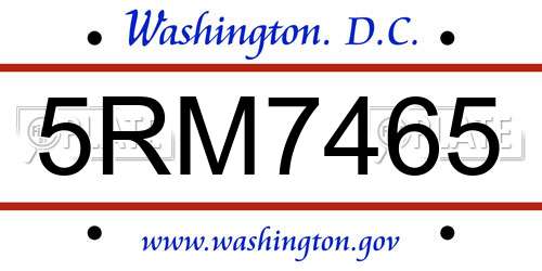 5RM7465 District Of Columbia License Plate