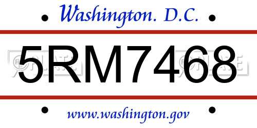 5RM7468 District Of Columbia License Plate