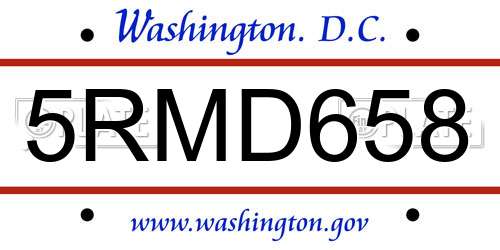 5RMD658 District Of Columbia License Plate