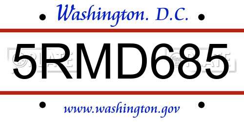 5RMD685 District Of Columbia License Plate