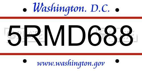 5RMD688 District Of Columbia License Plate
