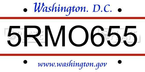 5RMO655 District Of Columbia License Plate