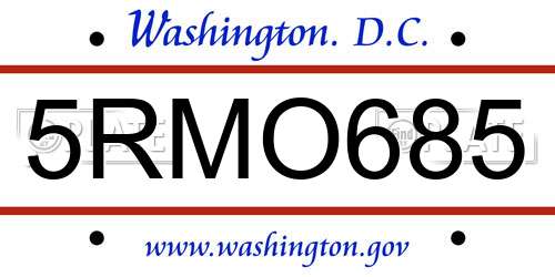 5RMO685 District Of Columbia License Plate
