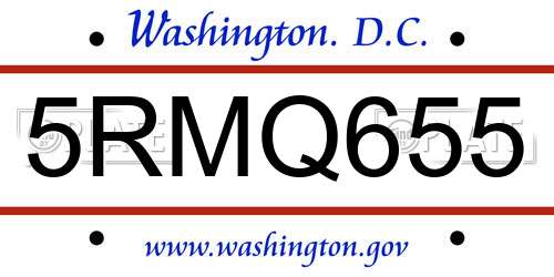 5RMQ655 District Of Columbia License Plate