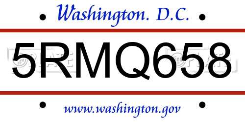 5RMQ658 District Of Columbia License Plate