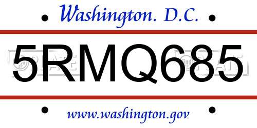 5RMQ685 District Of Columbia License Plate