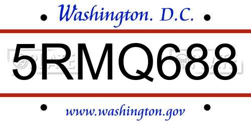 5RMQ688 District Of Columbia License Plate