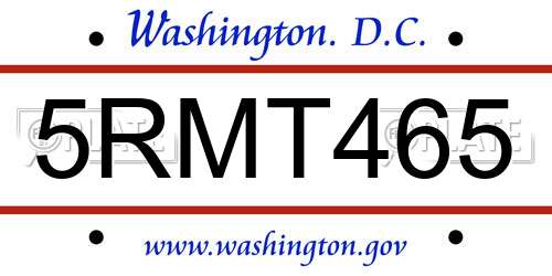 5RMT465 District Of Columbia License Plate