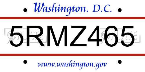 5RMZ465 District Of Columbia License Plate