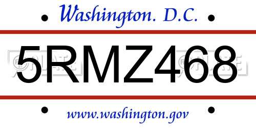 5RMZ468 District Of Columbia License Plate