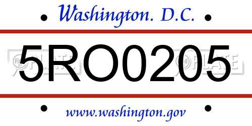 5RO0205 District Of Columbia License Plate