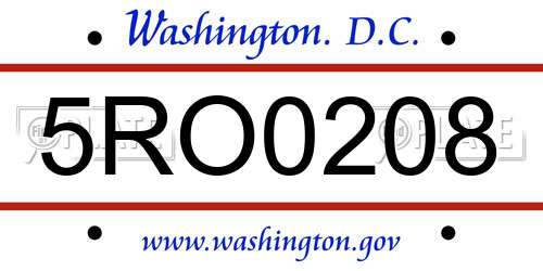5RO0208 District Of Columbia License Plate