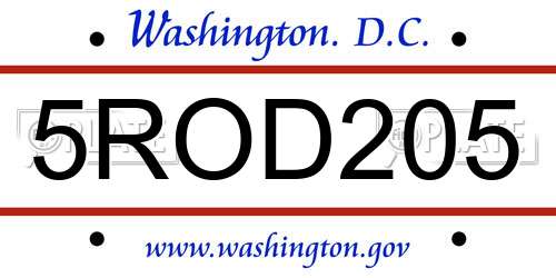 5ROD205 District Of Columbia License Plate