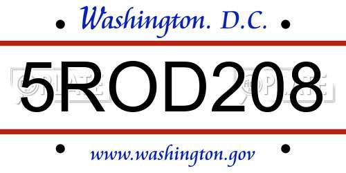 5ROD208 District Of Columbia License Plate