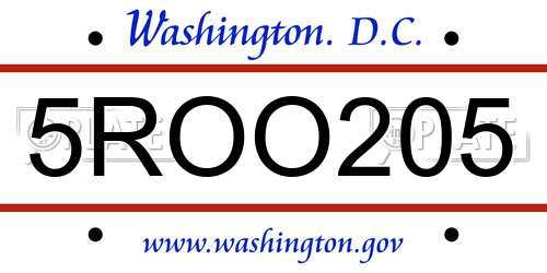 5ROO205 District Of Columbia License Plate