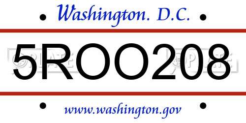 5ROO208 District Of Columbia License Plate