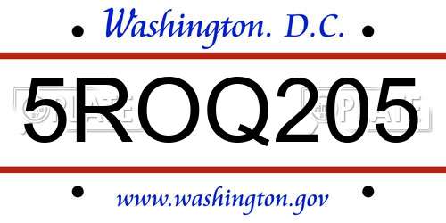 5ROQ205 District Of Columbia License Plate
