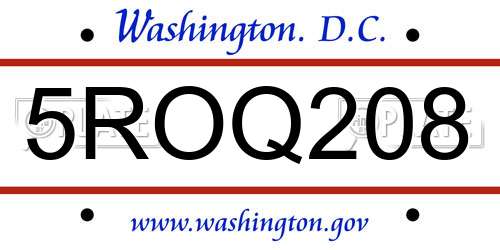 5ROQ208 District Of Columbia License Plate