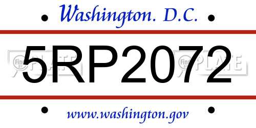 5RP2072 District Of Columbia License Plate