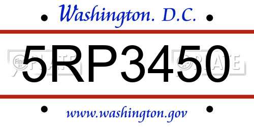 5RP3450 District Of Columbia License Plate
