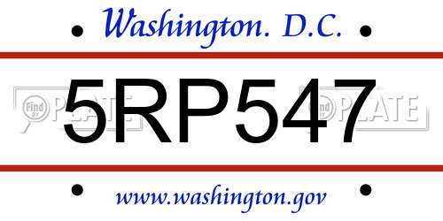 5RP547 District Of Columbia License Plate