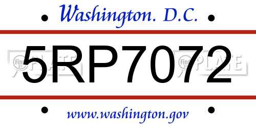 5RP7072 District Of Columbia License Plate