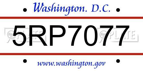 5RP7077 District Of Columbia License Plate