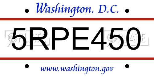 5RPE450 District Of Columbia License Plate