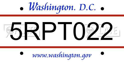 5RPT022 District Of Columbia License Plate