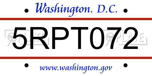 5RPT072 District Of Columbia License Plate