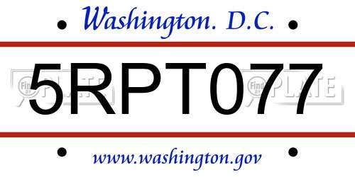 5RPT077 District Of Columbia License Plate