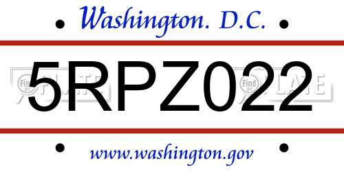 5RPZ022 District Of Columbia License Plate