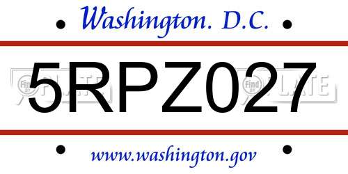 5RPZ027 District Of Columbia License Plate
