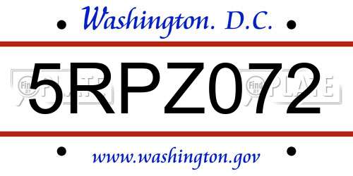 5RPZ072 District Of Columbia License Plate