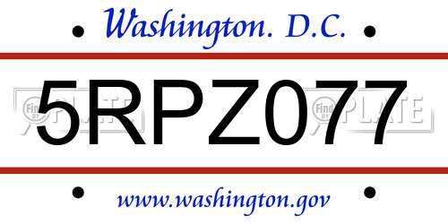 5RPZ077 District Of Columbia License Plate
