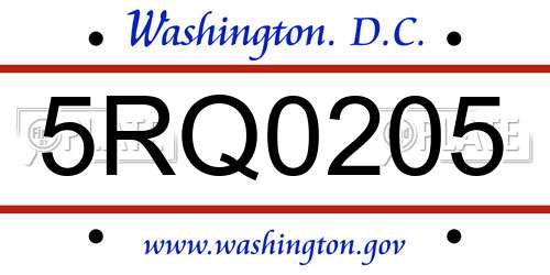 5RQ0205 District Of Columbia License Plate