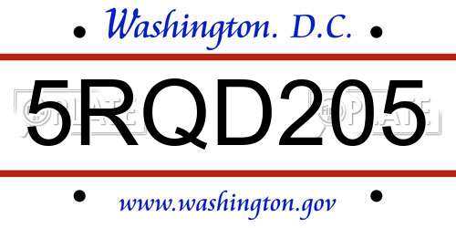 5RQD205 District Of Columbia License Plate