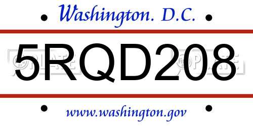 5RQD208 District Of Columbia License Plate