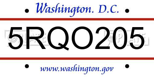 5RQO205 District Of Columbia License Plate