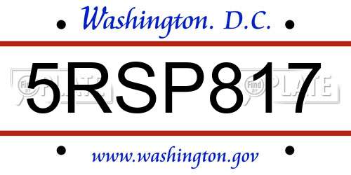 5RSP817 District Of Columbia License Plate