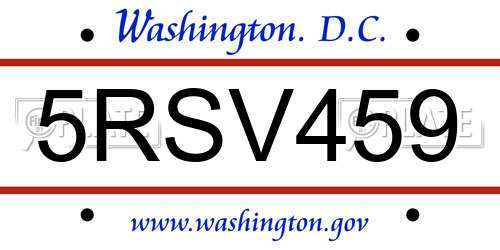 5RSV459 District Of Columbia License Plate
