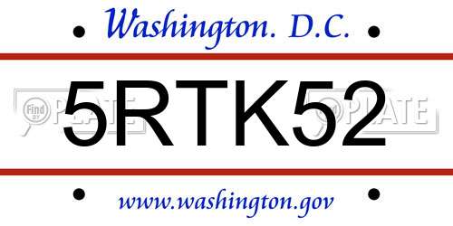 5RTK52 District Of Columbia License Plate
