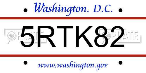 5RTK82 District Of Columbia License Plate