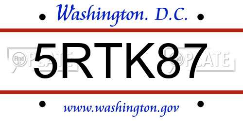 5RTK87 District Of Columbia License Plate