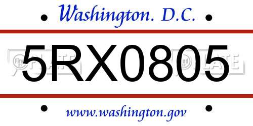 5RX0805 District Of Columbia License Plate