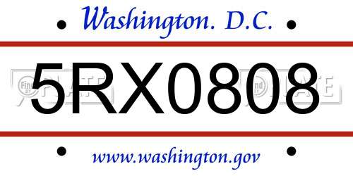 5RX0808 District Of Columbia License Plate