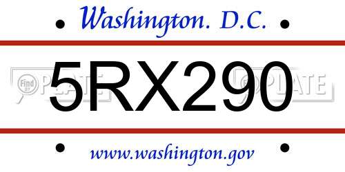 5RX290 District Of Columbia License Plate