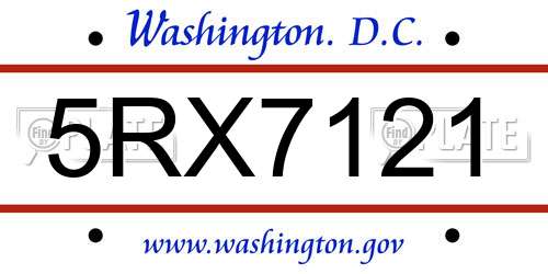 5RX7121 District Of Columbia License Plate